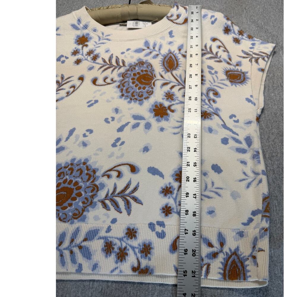 NEW WITH TAGS Loft Floral Refined Wedge Sweater Tee Ivory Brown Blue Size Small - Picture 7 of 8